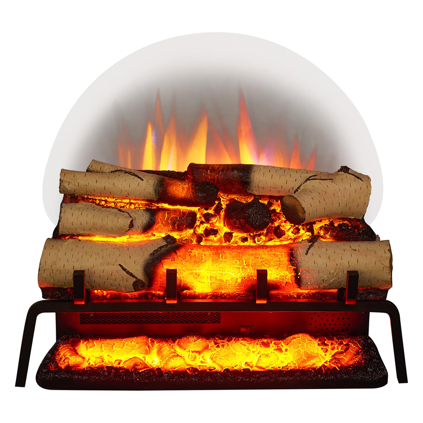 FLAMME 23 inch Electric Basket Fire, Log Set, Remote Control, White Birch | 2kW Heater (1kW/2kW), 3 Flame Colours, Crackling Sound, Log Set Included, Remote Control, For Inglenooks & Open Fireplaces