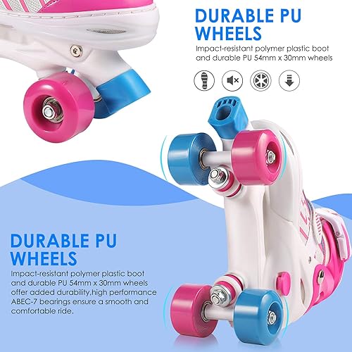 Miniatura 2 de Hikole Patines para niños y niñas, ajustables, 4 tamaños, color negro, rosa, para niños, patines seguros y cómodos para niñas, regalos de Navidad