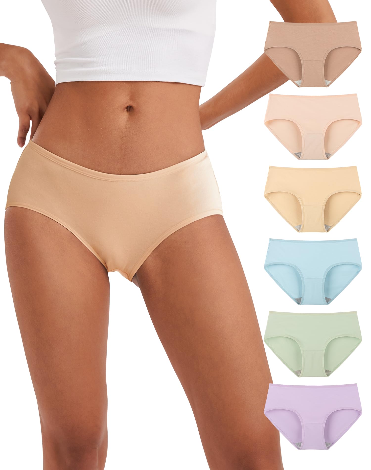 INNERSY Mutande Donna Cotone Vita Media Comode Slip Elasticizzato Intimo di Base Pacco da 6