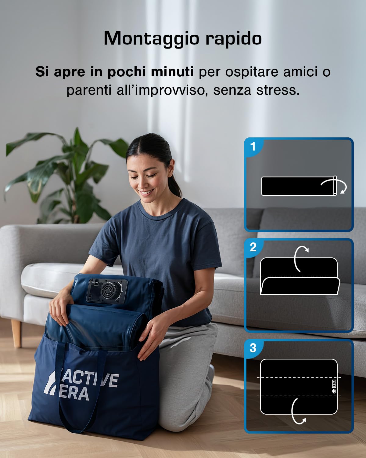 Active Era Materasso Gonfiabile Singolo con Pompa Elettrica Integrata, Rialzato e con Cuscino Integrato, Dimensioni di 99 X 188 X 36.5 cm