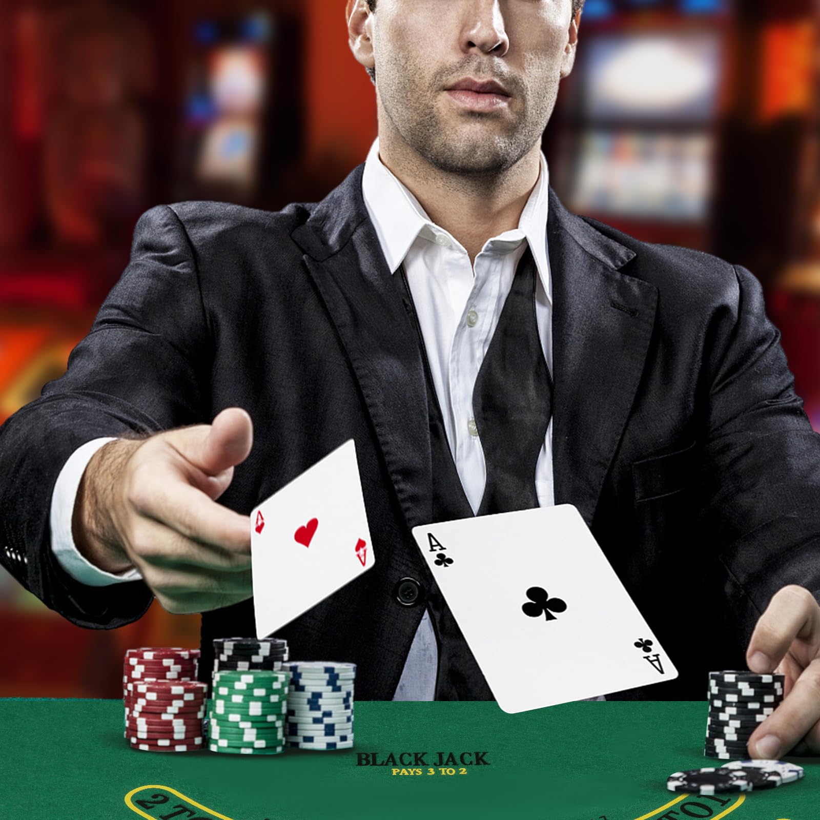 COSTWAY Set de Poker 300 Fichas, Juego de Casino con Barajador Automático, Fieltro y Accesorios