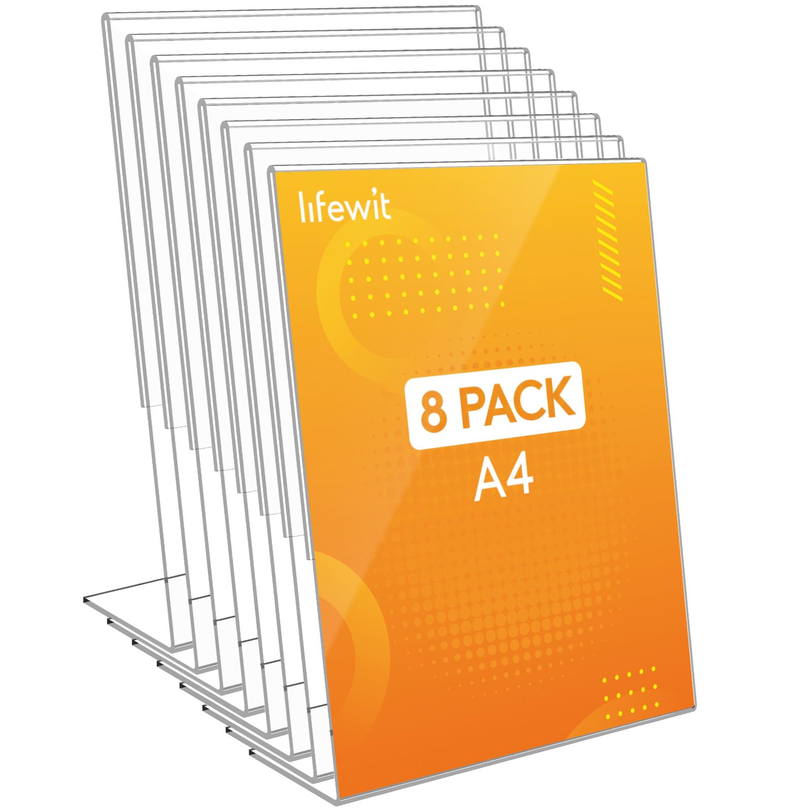 Lifewit 8 Pack Aufsteller A4, Acryl Schilderhalter, Transparenter L Form Ständer, Tischaufsteller, Kunststoff Foto Bilderrahmen, Flyer Display für Empfang Büro Geschäft Restaurant Hotel, 30 x 21 cm