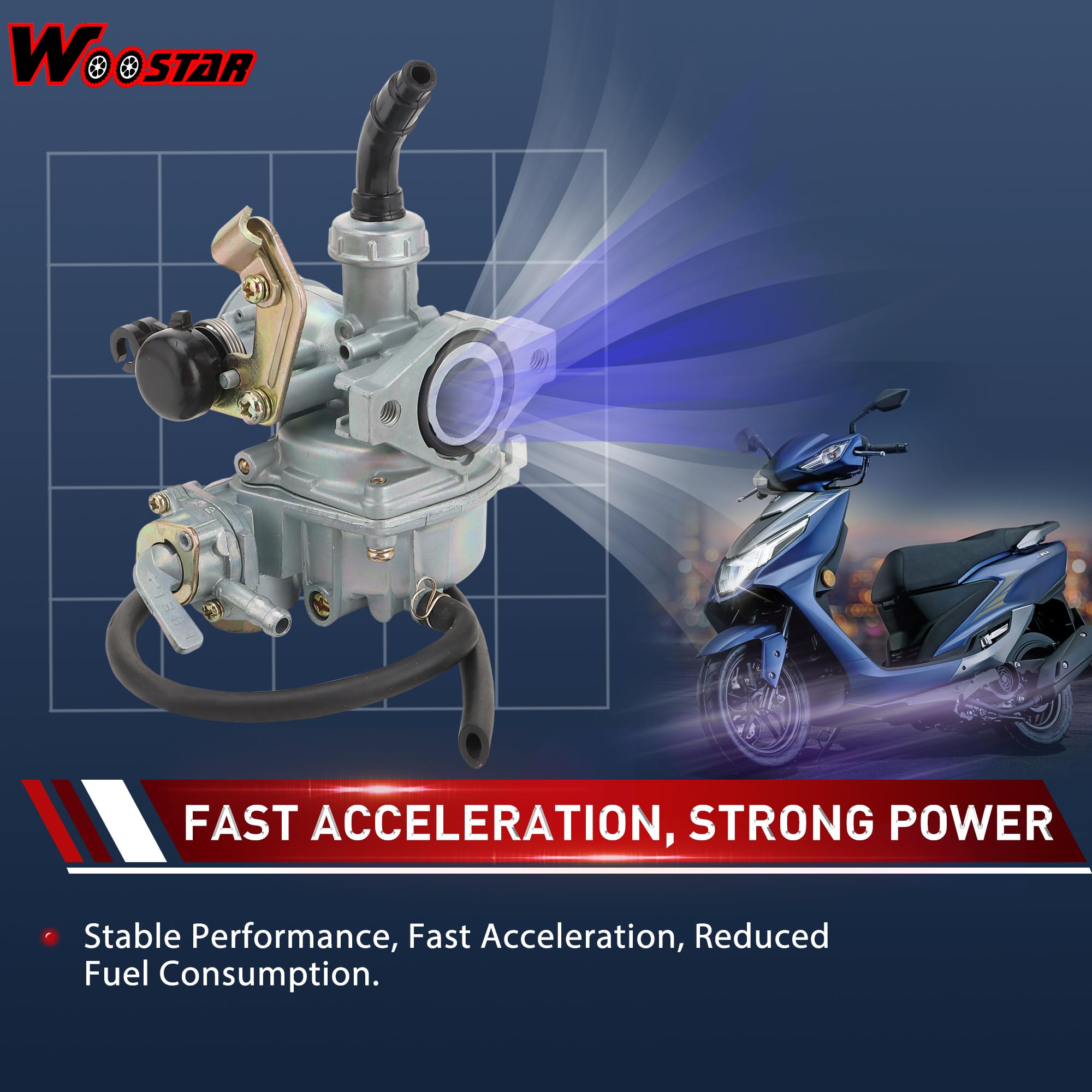 WOOSTAR PZ19 Carburador con Filtro de Combustible Tubo Gasolina Juntas Reemplazo para Taotao GY6 50cc 70cc 90cc 110cc 125cc ATV 4 Wheeler Quad Dirt Pit Bike Go Kart Ciclomotor