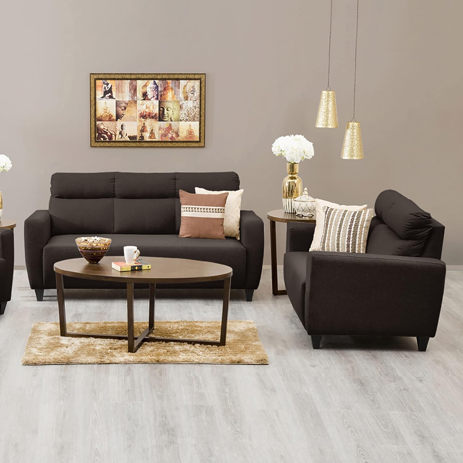 Home Centre Emily 5 Seater Fabric Sectional Sofa Set (Brown) Amazon