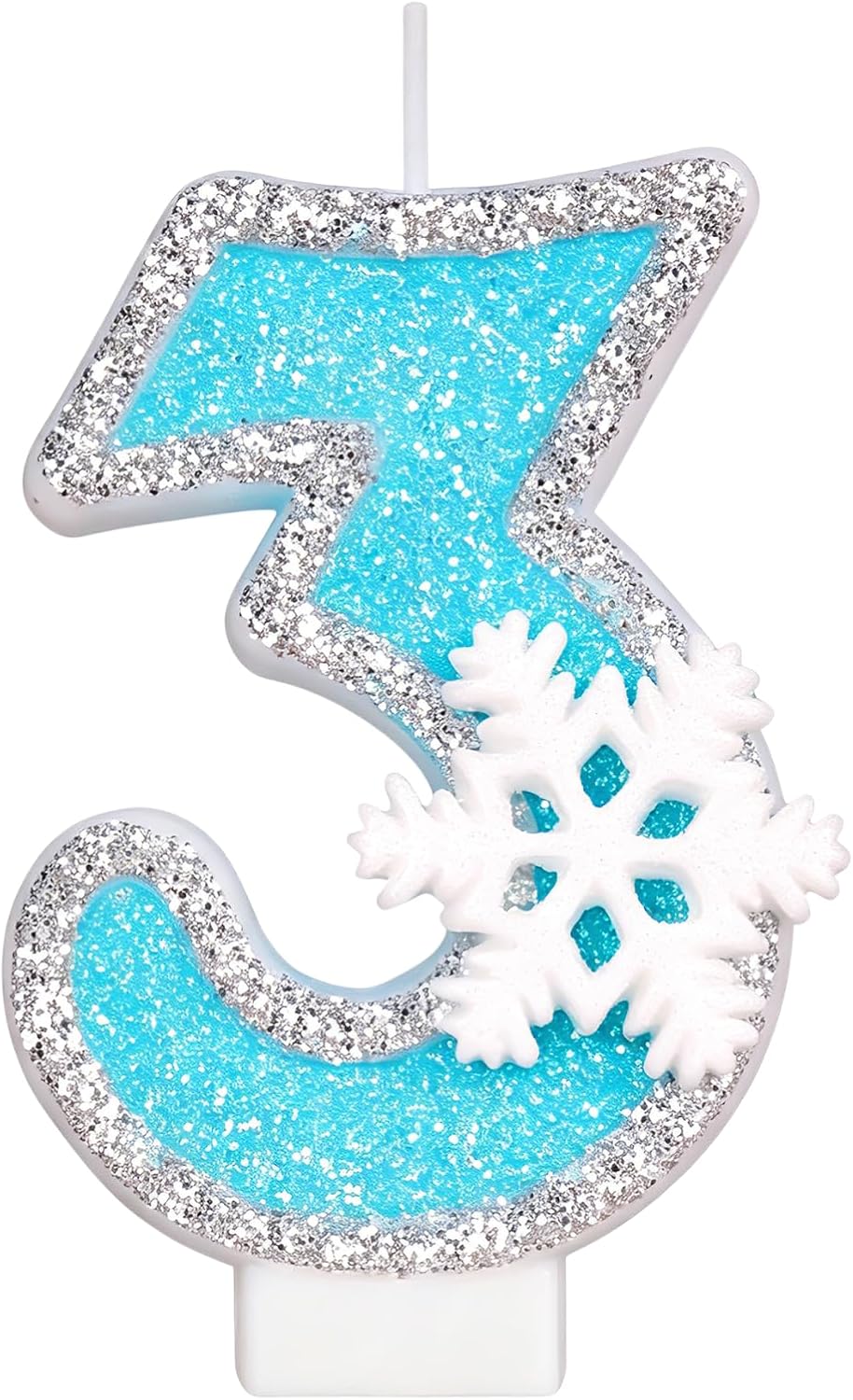 Birthday Number Candles for Cake, Blue Frozen Number 3 Candle, 3rd Frozen Cake Topper, Fun Glitter Birthday Candles Cupcake Topper for Party Anniversary Decorations
