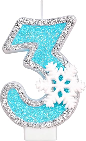 Birthday Number 3 Candle, Snowflake Cake Topper, Winter Party Decoration | Blue Number Candles, Birthday Candles, Snowflake Cupcake Topper, Snowflake Cake Decorations, Winter Party Decorations