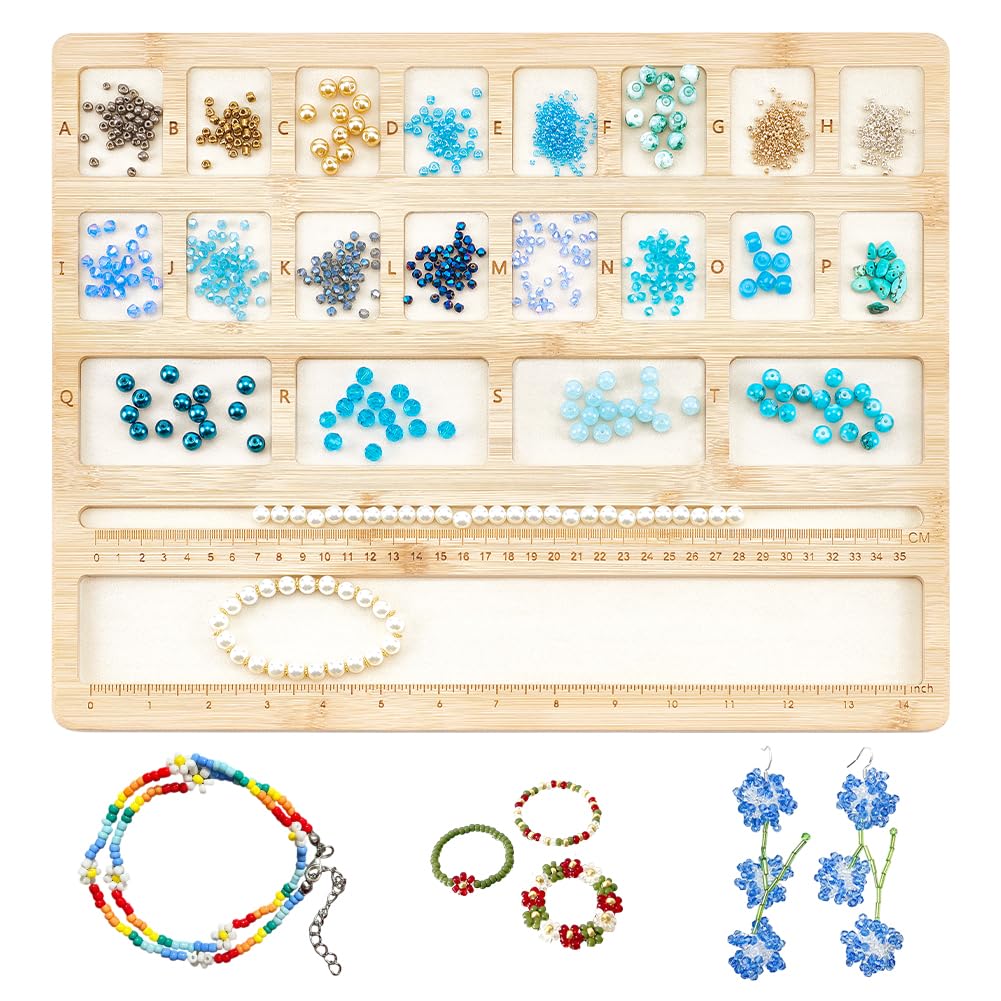 Peacoblue Hardwood Beads Sorting Tray Multiple Velvet Jewelry Design Bead Boards for Necklace and Bracelet Making, Craft Projects & Bead Storage with