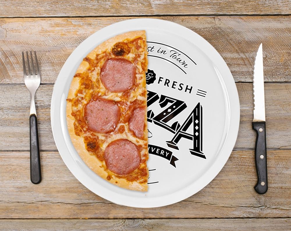 IlGruppone Set di 6 Pezzi Piatti per Pizza Grandi in Porcellana Ø 30 Cm Piatto Cucina Pizze Piatti Piani XL Decorati con Scritte