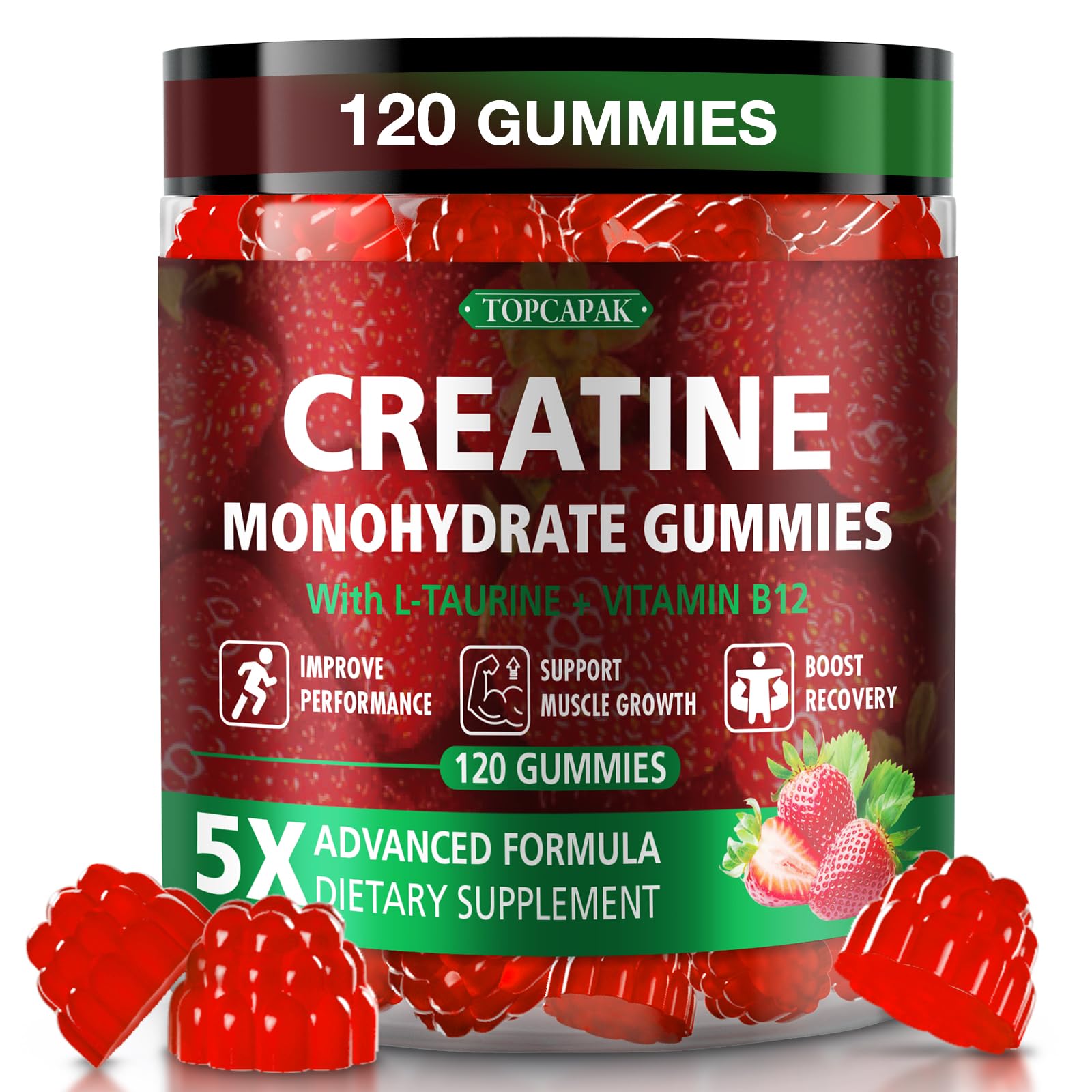 TOPCAPAK Gomas de creatina monohidratada sabor morango 120 unidades
