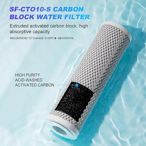 Miniatura 3 de Cartucho de filtro de agua de sedimentos de carbono CTO para toda la casa de 1 micrón, 2.5 x 10 pulgadas, compatible con DuPont WFPFC8002,
