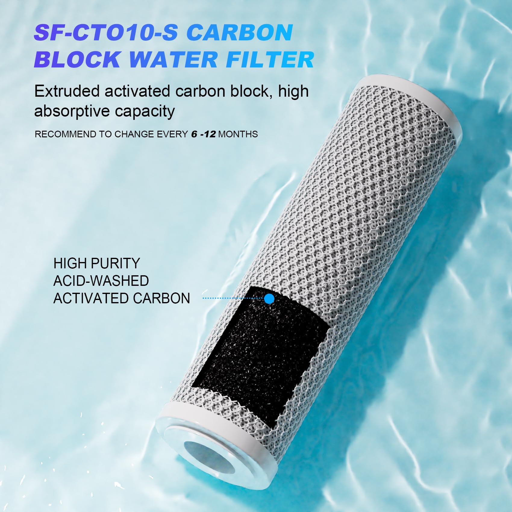 Whole House CTO - Cartucho de filtro de agua de sedimentos de carbono de 1 micra, 2.5 x 10 pulgadas, compatible con DuPont WFPFC8002, WFPFC9001, SCWH-5, WHCF-WHWC, WHCF-WHWC, FXWTC, CBC-10, unidad RO,
