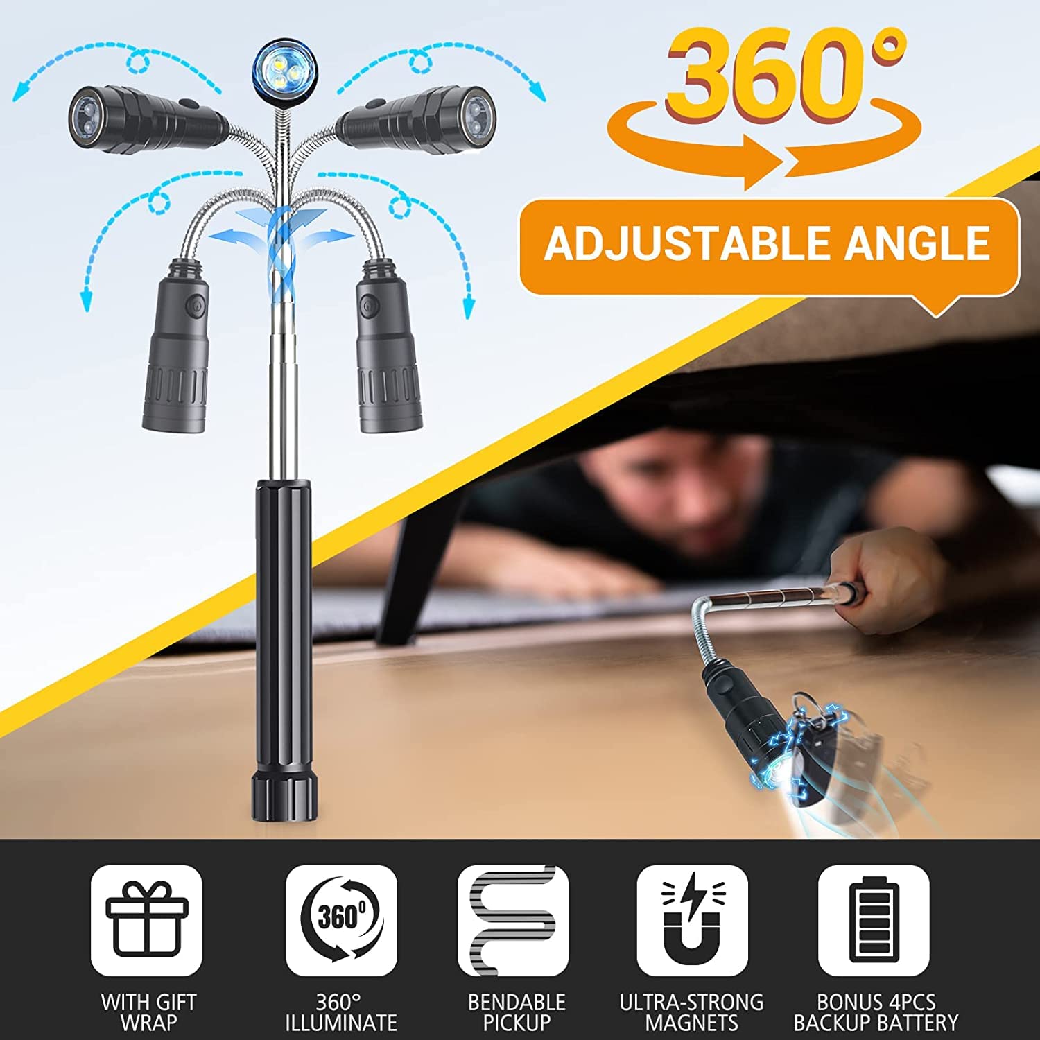 Regalos Originales para Hombre Linterna Coche - Gadgets Utiles Regalos Navidad Originales Personalizados Ideas Regalos San Valentin Dia Padre Linterna Mecanico Trabajo Herramienta Captación Magnética