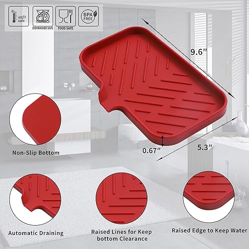 Vista 29 de Jaboneras de baño de silicona con boquilla de drenaje, organizador de fregadero de baño y cocina, soporte para esponja, bandeja de jabón para Gris
