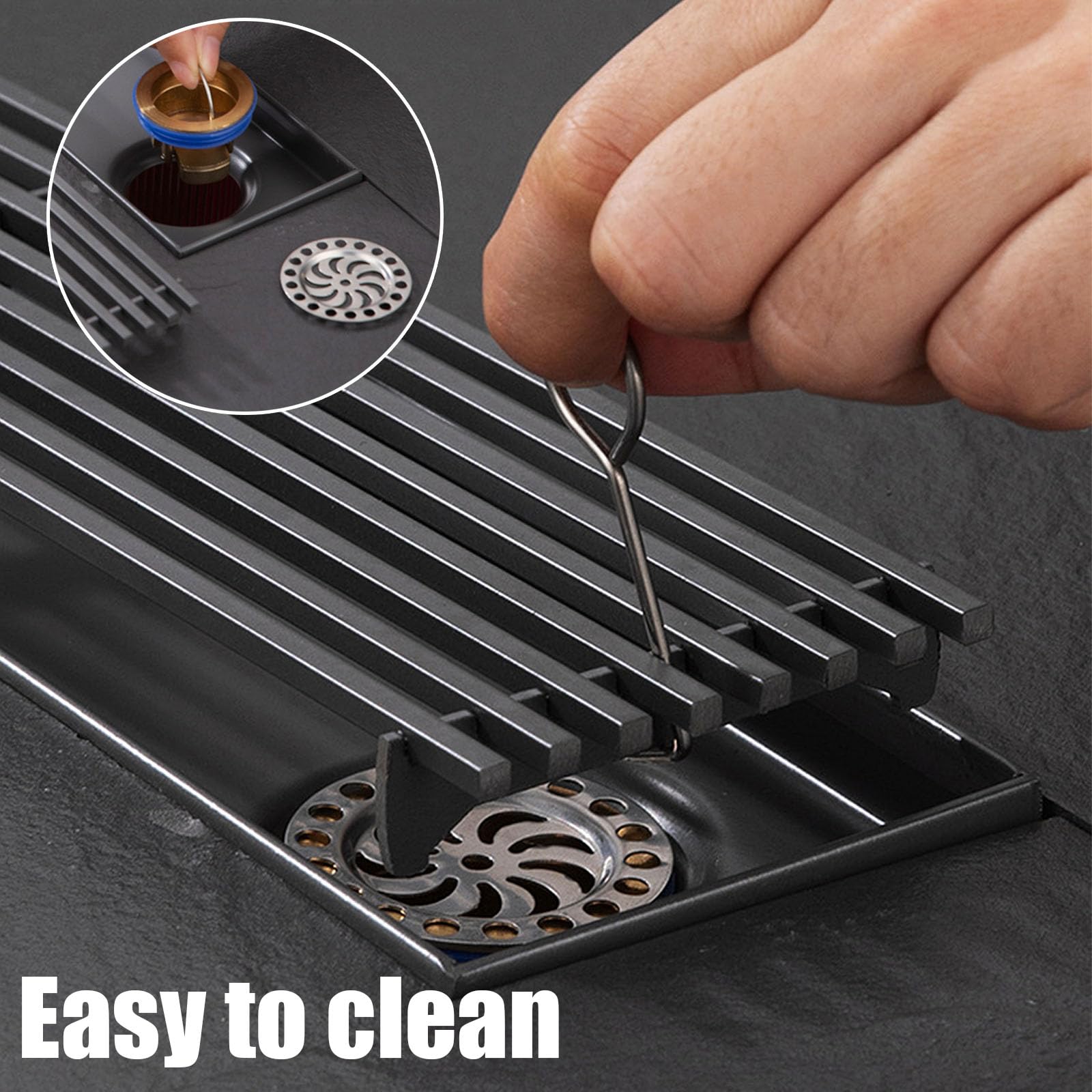 Caniveau De Douche Siphonné,Drain De Douche Rectangulaire avec Grille Couvercle,Acier INOX Bonde Douche Sortie Verticale,Side Drainage,8 * 100cm