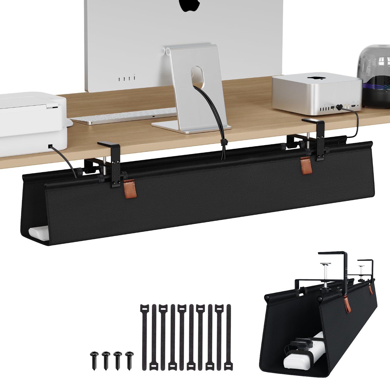 Zilink Kabelmanagement-Tablett ohne Bohren unter dem Schreibtisch, 101,6 cm, Kabel-Organizer für Tischklemme/Schraubbefestigung, Premium-Stoff-Kabelmanagement-Tablett für Zuhause, Büro