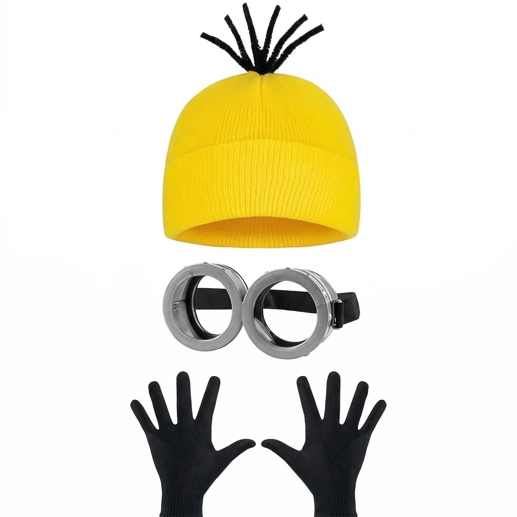 Xizhounianfeng 3 Pcs Adults Halloween Accessories Set with Knit Hat Goggles Black Gloves Shoulder Strap, Dress Up Party Supplies for Theme Events(yellow)