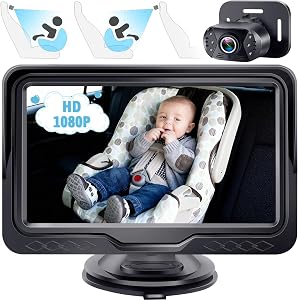 HD 1080P Baby Car Camera - Clear Day & Night Vision 5-Min Tool-Free Easy Setup - 150° Wide Angle Car Seat Camera Easily Check Baby Whole Body Condition Adjustable Display for Infants Newborn Kids