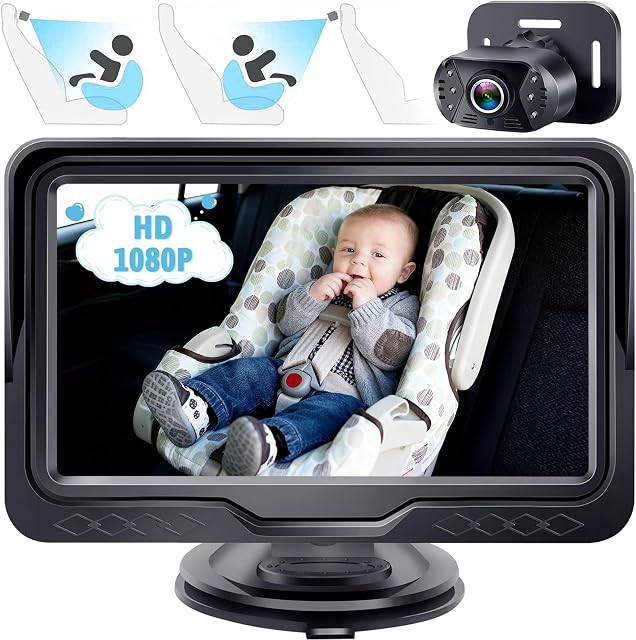 HD 1080P Baby Car Camera - Clear Day & Night Vision 5-Min Tool-Free Easy Setup - 150° Wide Angle Car Seat Camera Easily Check Baby Whole Body Condition Adjustable Display for Infants Newborn Kids