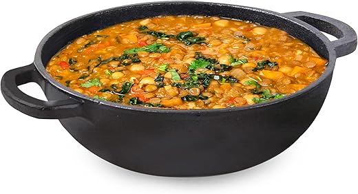 The Indus Valley Pre-Seasoned Cast Iron Kadai with Flat Handles | Medium, 25.4 cm/10 inch, 2.3Ltr, 2.5kg | Naturally Nonstick Kadhai, 100% Pure &…