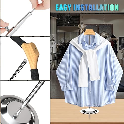 Miniatura 7 de Soporte de exhibición ajustable para camisetas, estante portátil de metal negro para camisas, abrigos y prendas de vestir, ideal para vendedores