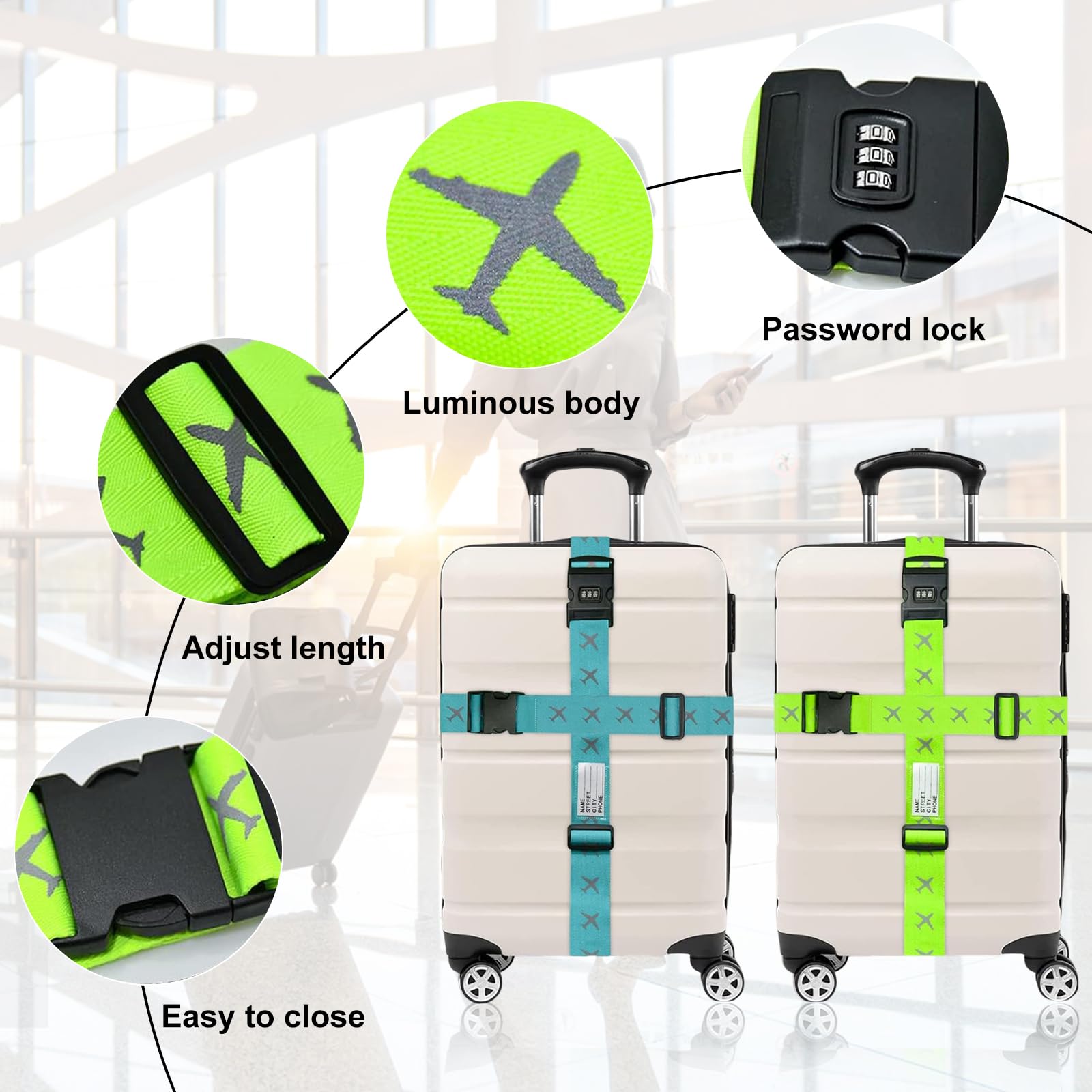 Koffergurte Set – 4 Stück Mit Zahlenschloss & Weltraum-Design | Verstellbar Für 22-26 Zoll Koffer | Ideal Für Reisen