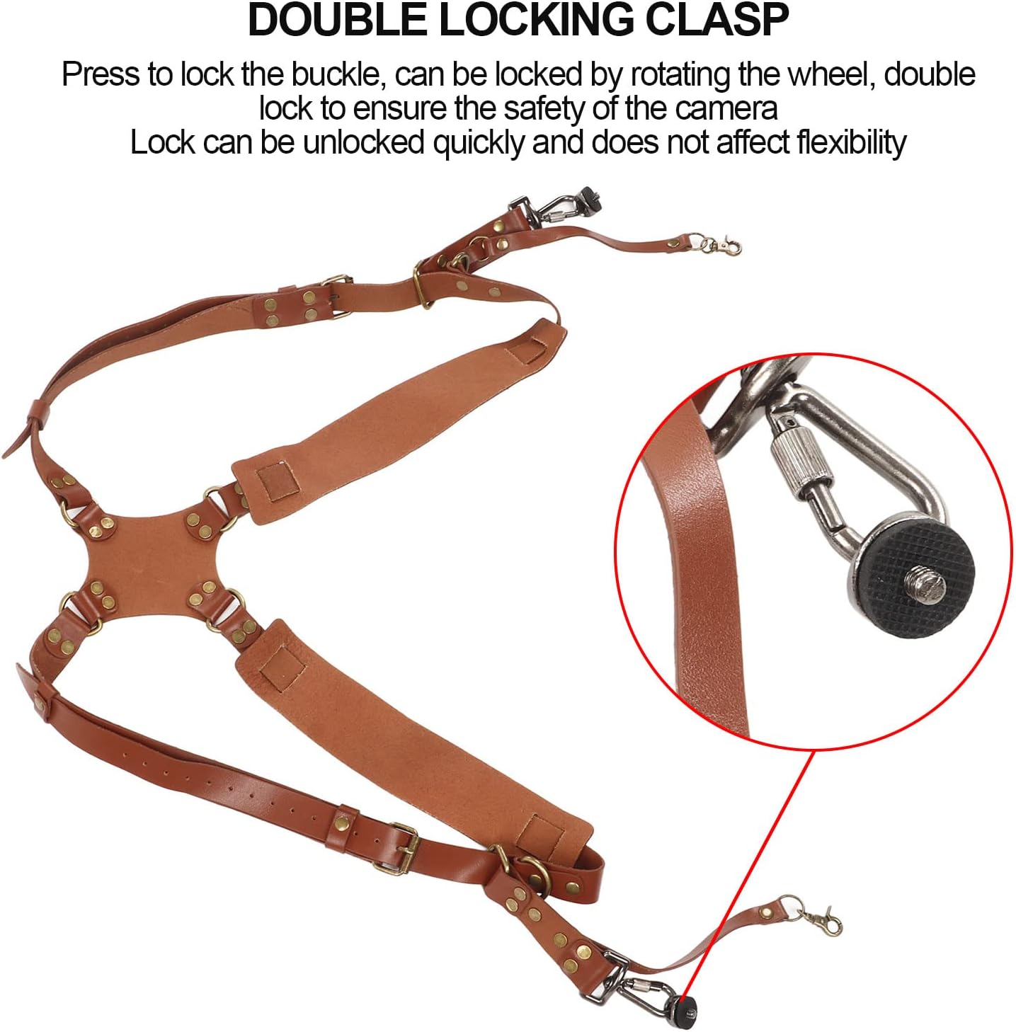 Camera Strap, Leather Dual Camera Harness, Camera Shoulder Strap for 2 Cameras, Adjustable Double Camera Harness