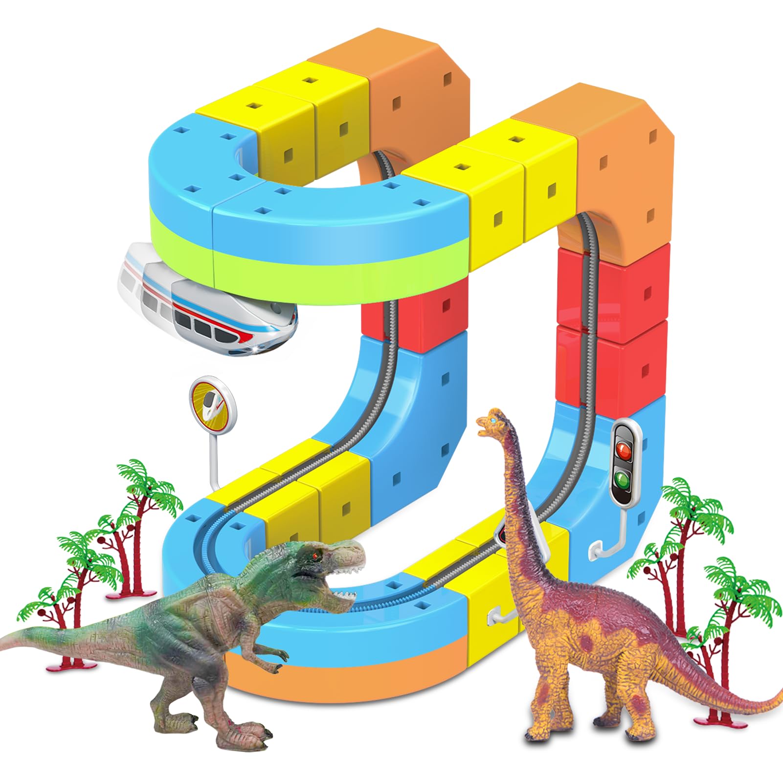 Electric Train Set with 3D Magic Flexible Race Tracks for Kids, Race Car Track Easy to Detach and Store for 3 4 5 6 7 8 Years Old Boys Girls