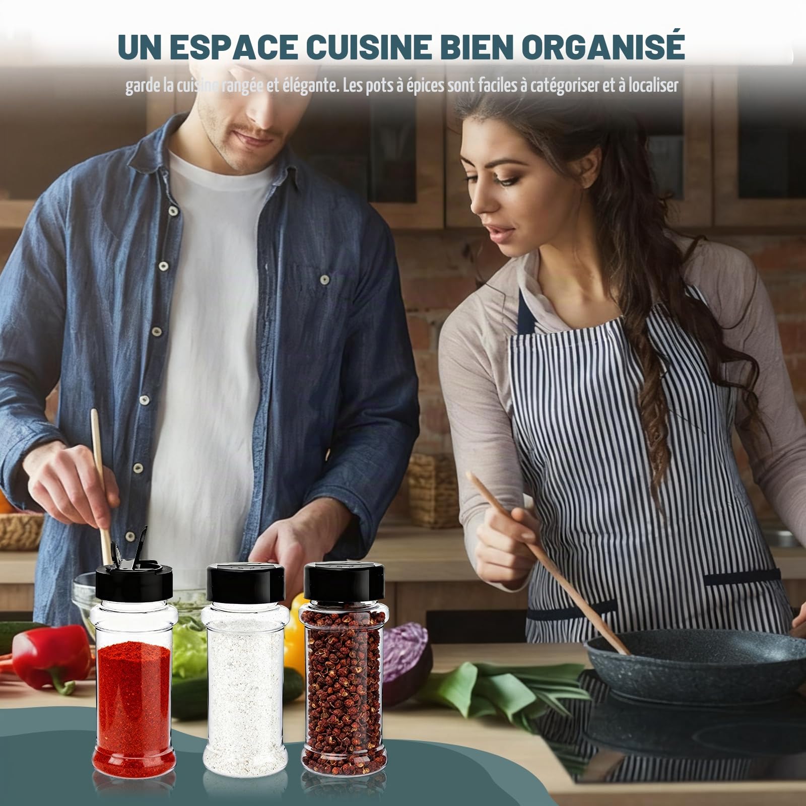 Lot de 10 pots à épices, 100ml bocaux à épices ronds en plastique hermétique boite epices cuisine pour tiroir cuisine et camping