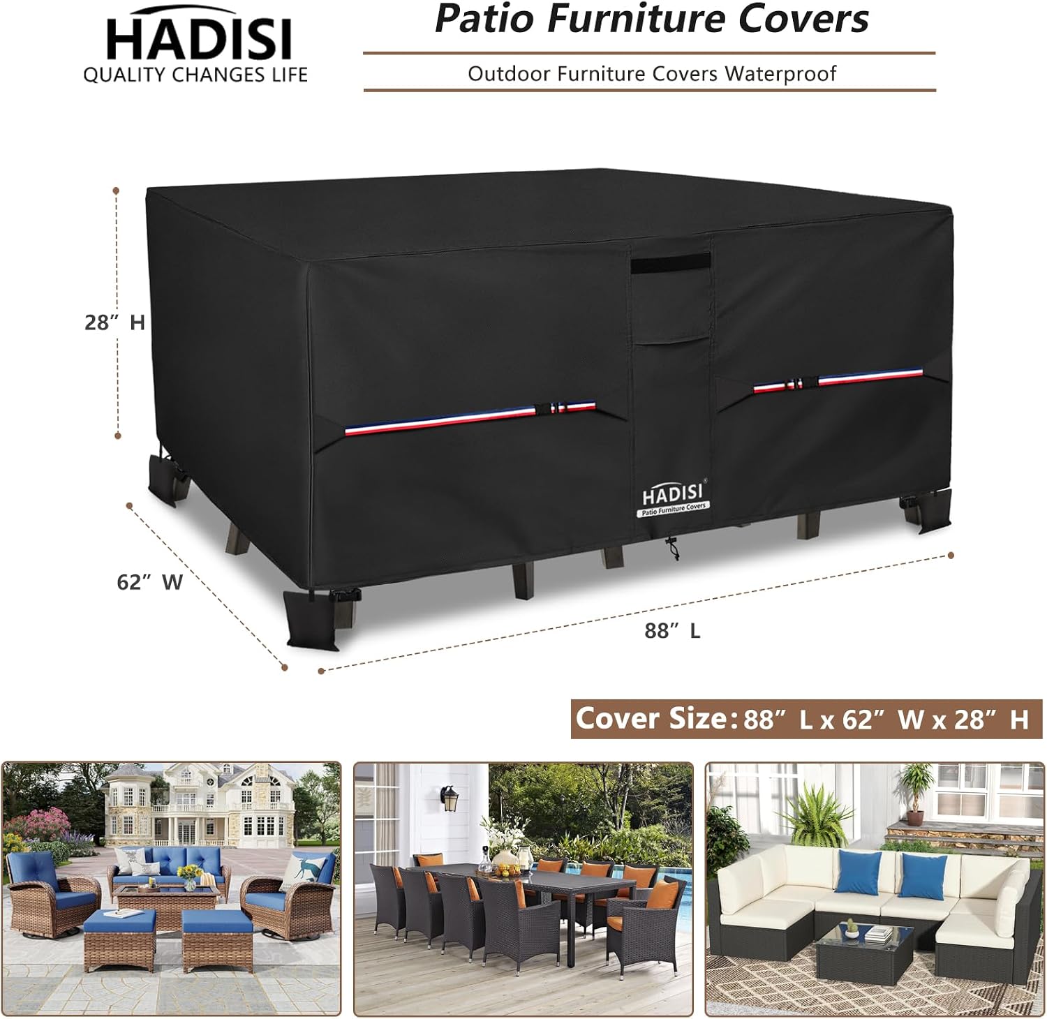 patio furniture covers,outdoor furniture cover waterproof,600d rectangular patio heavy duty table cover,outdoor dining table and chair general purpose furniture covers 88"l x 62"w x 28"h-black black rectangular 88"l x 62"w