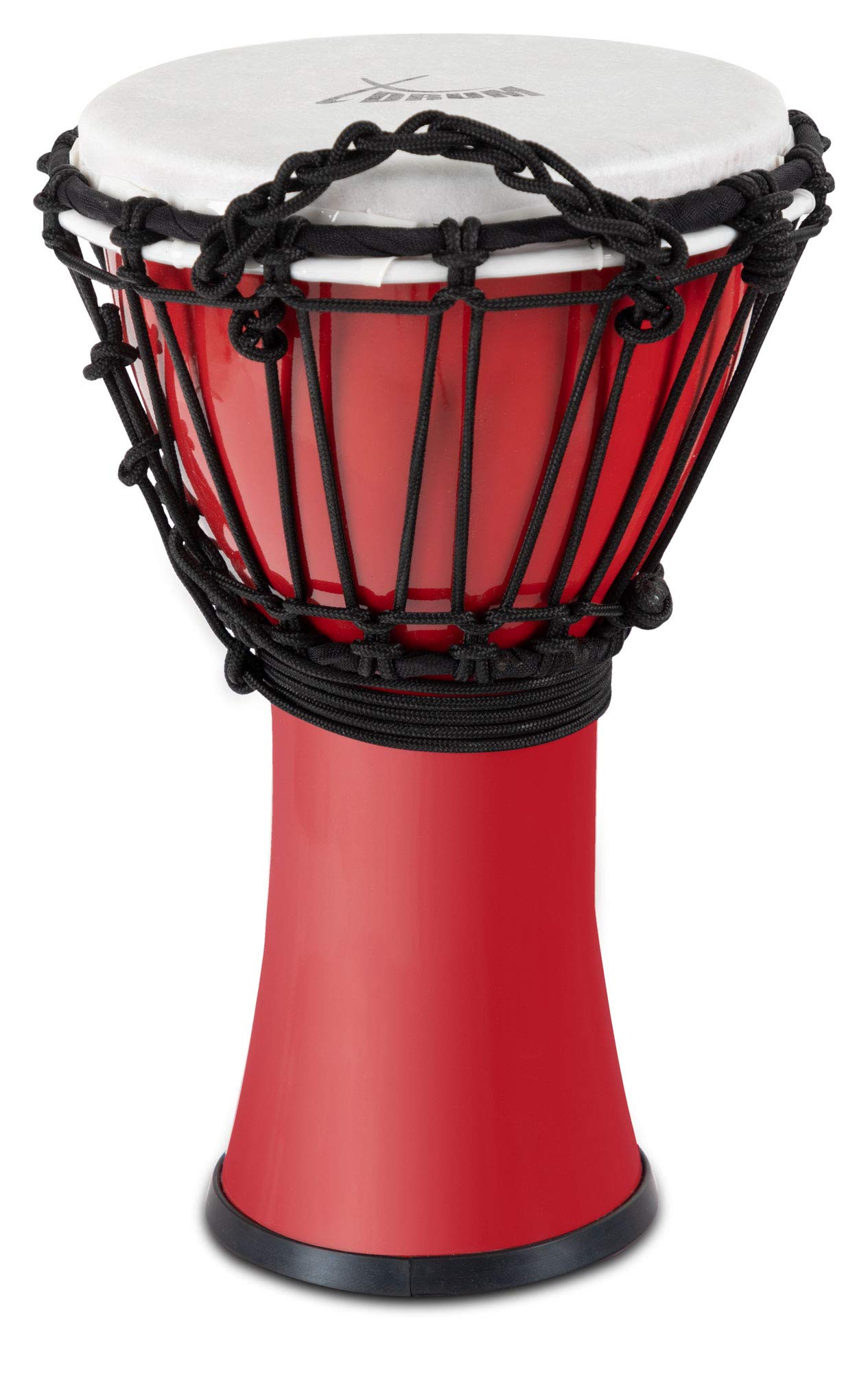 XDrum Djembe 7" rojo, Djembe estilo africano, Diámetro: 7" (18 cm) | Altura: 12" (31 cm), Fabricado en PVC, Sistema de afinación con cuerda, Parche de plástico con aspecto natural, Base de goma