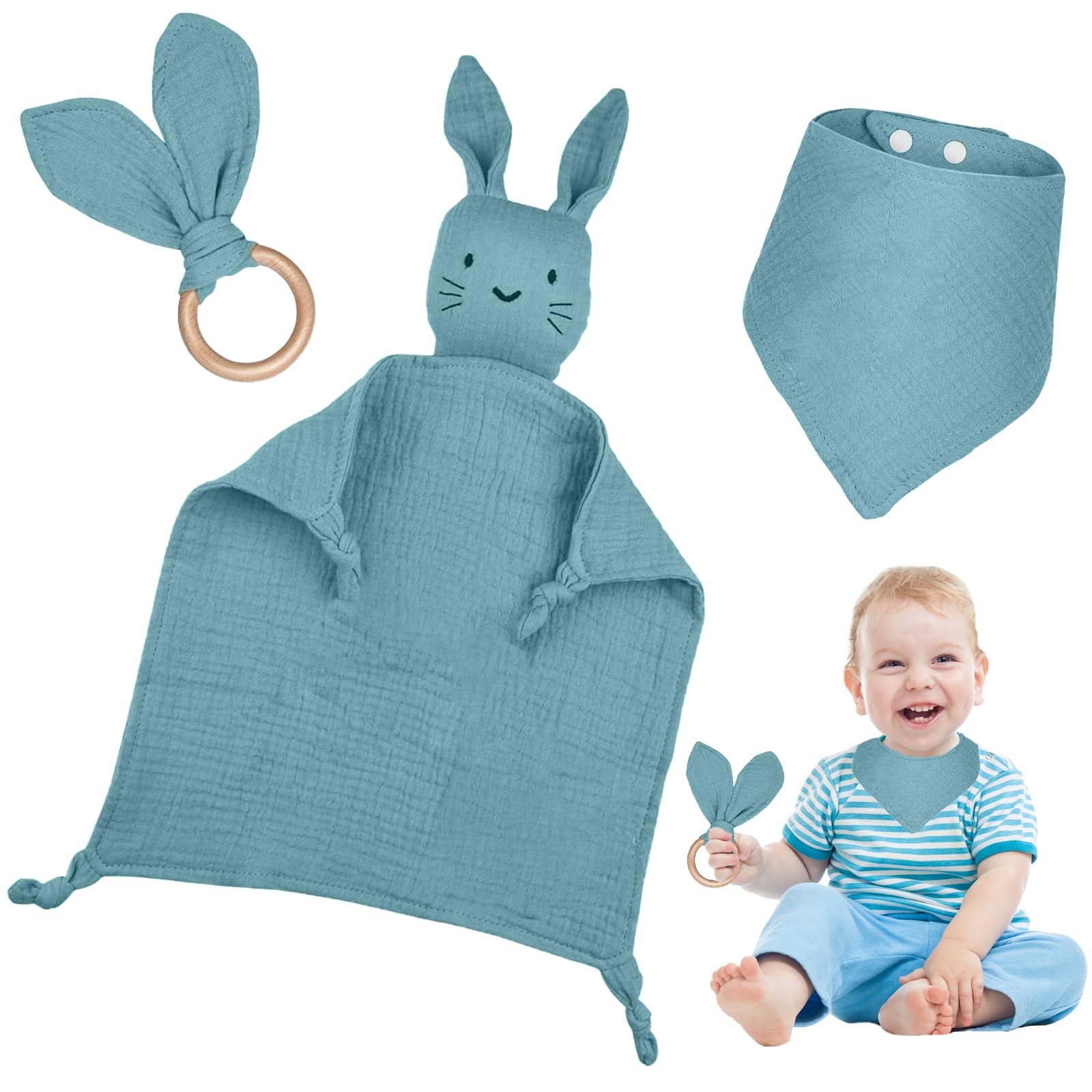ATSGJLZN 3pcs Regalo Bebe Recien Nacido Niño Niña, Manta Mebe Personalizada Doudou Bebe Baberos