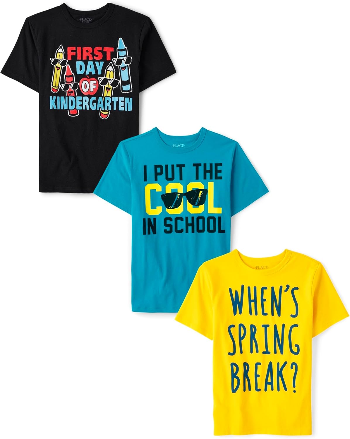 The Children’s Place Boys’ School Days Short Sleeve Graphic T-Shirts, Multipack