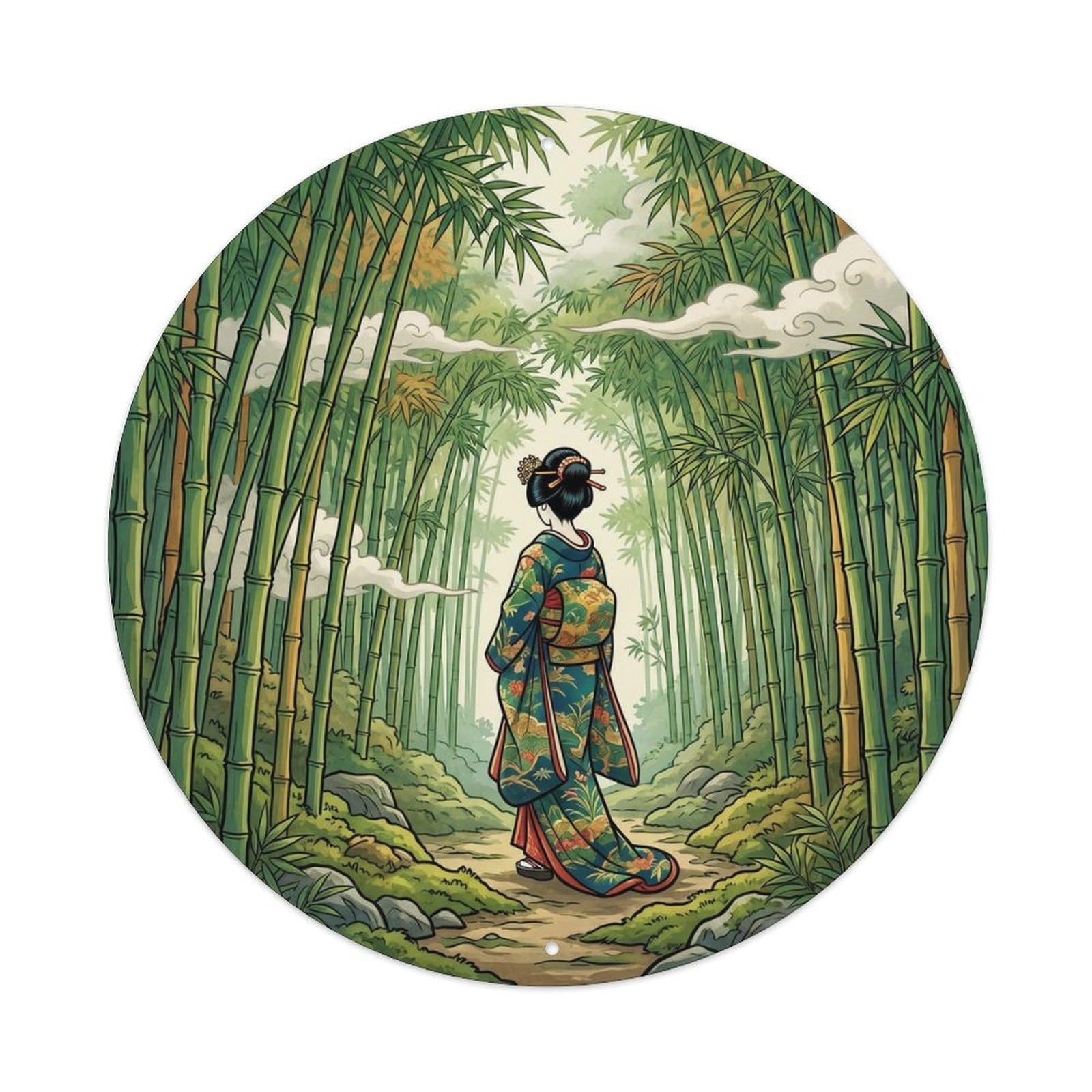 Japanese Geisha Bamboo Forest Deep Tranquil Metal Tin Sign