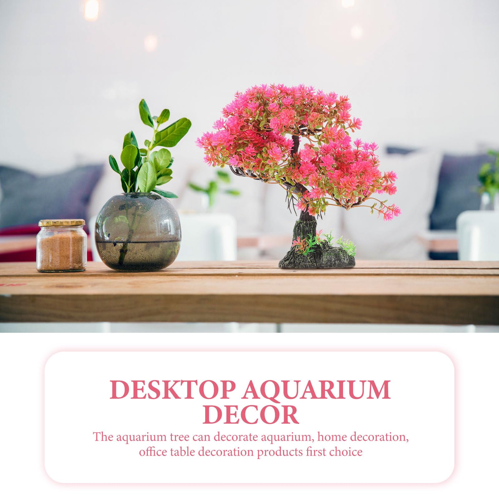 POPETPOP Planta artificial de acuario de plástico, planta de agua, árbol, pecera, bonsái, adorno para pecera, escondite, plato de sushi, decoración para acuario, terrario, paisaje, rosa