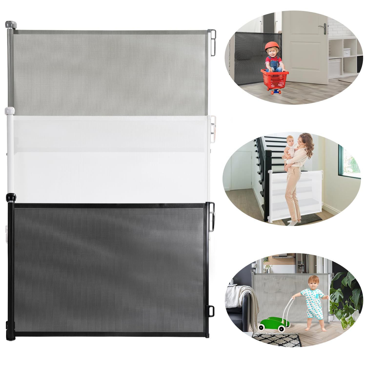 Daromigo Rejilla protectora extensible para puertas 0-150/0-180 cm, separador de seguridad para bebés y mascotas, para interiores y exteriores, color gris