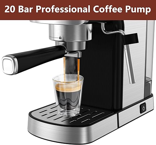 Miniatura 2 de VEGETA Máquina de café expreso de 20 bares, cafetera pequeña con tanque de agua extraíble de 40 onzas, máquina de café expreso de acero inoxidable