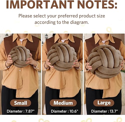 Vista 65 de Sioloc Almohadas de nudo suave, cojín redondo para decoración del hogar, almohada de felpa anudada hecha a mano (7.8 pulgadas, beige)
