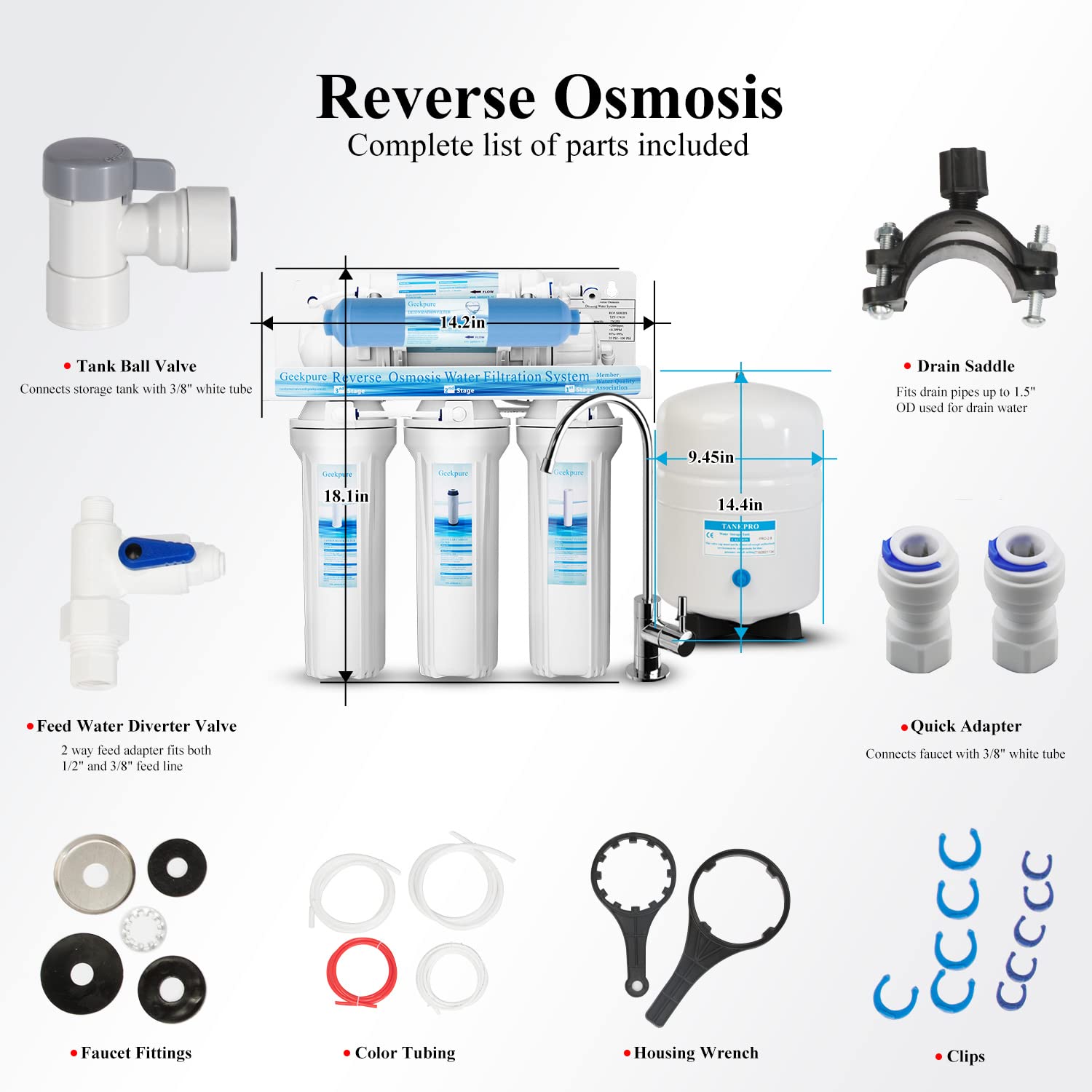 Geekpure-Sistema de filtro de agua potable de ósmosis inversa de 6 etapas con filtro DI TDS a 0-75 GPD | Purificador de agua para debajo del fregadero con filtro DI, TDS hasta 0