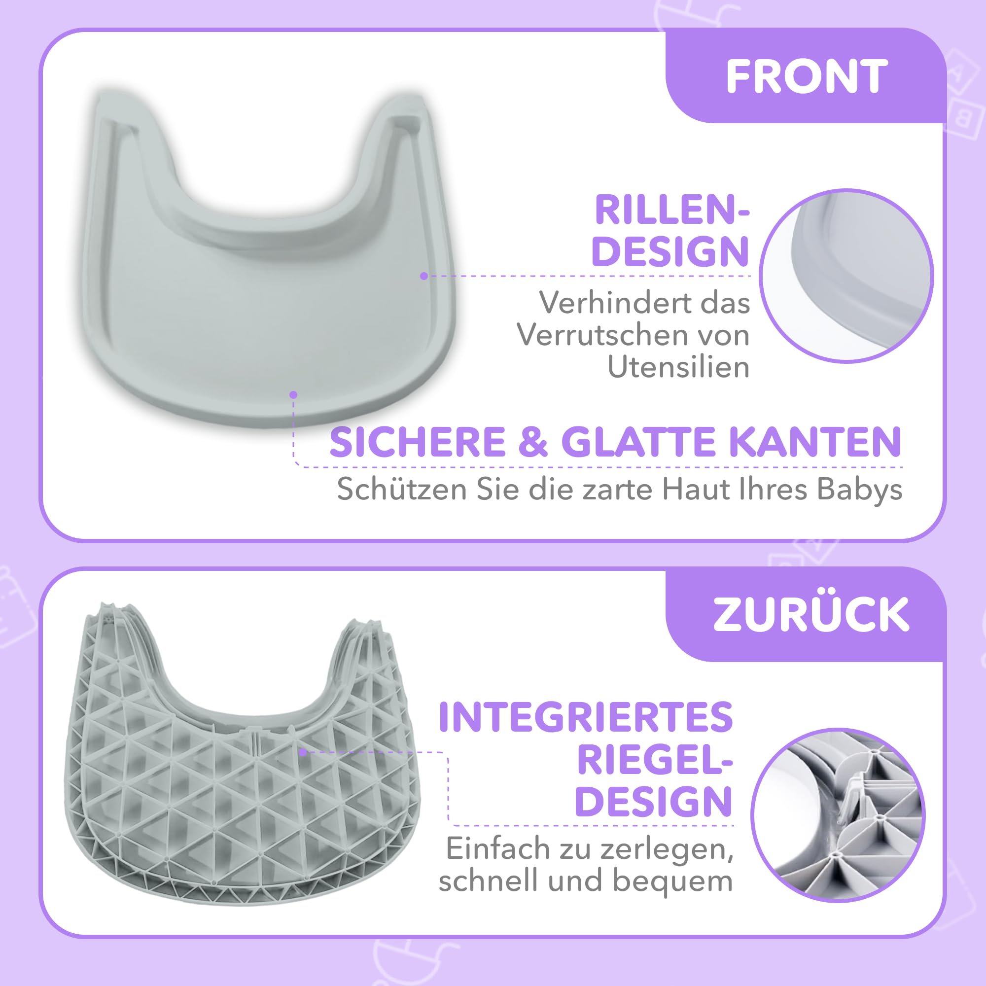 Hochstuhl-Tisch kompatibel mit Stokke Tripp Trapp MattGrau Essbrett BPA-frei