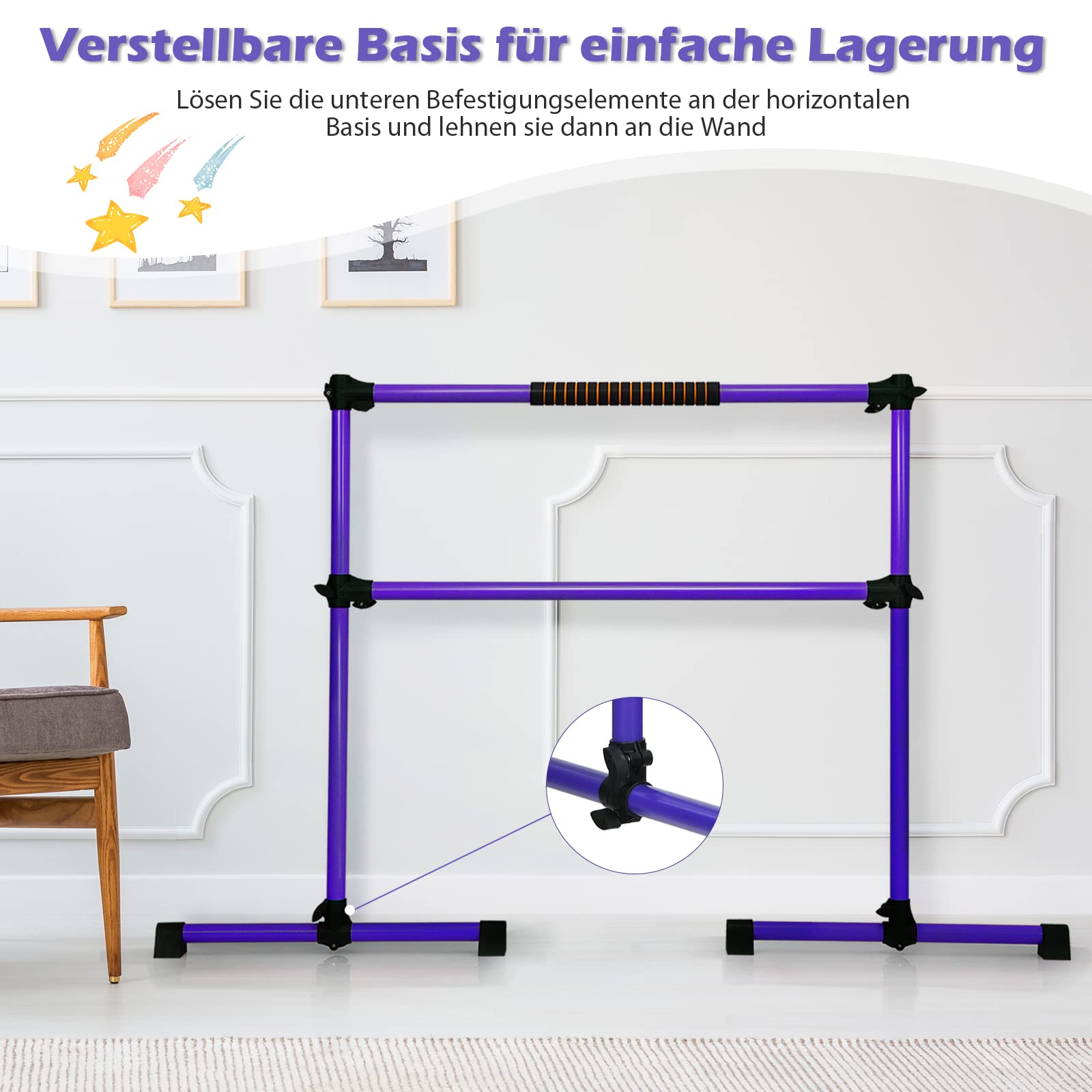 COSTWAY 120 cm vrijstaand, ballet bar in 4 standen in hoogte