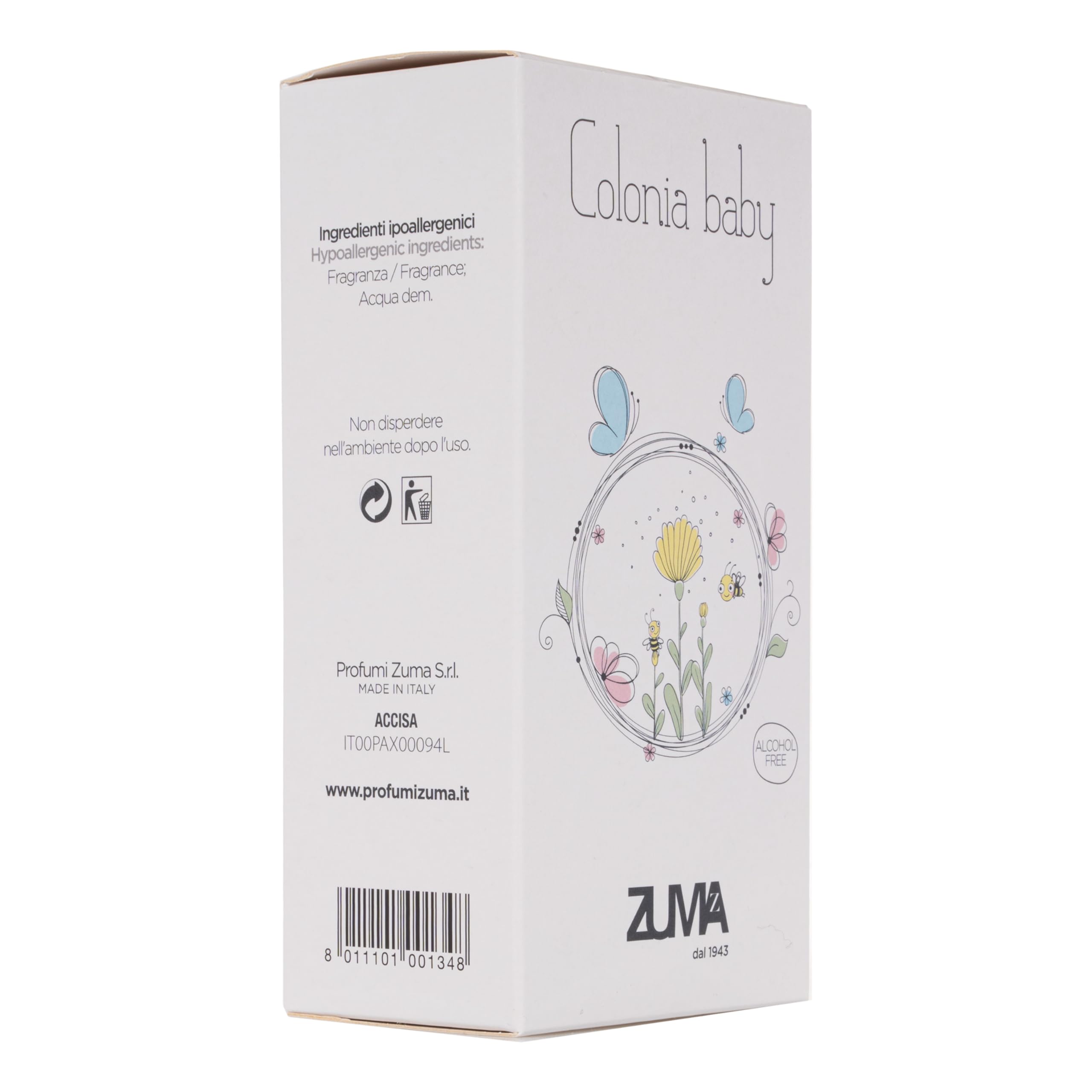 Profumi Zuma - Profumo Neonato Senza Alcol Fragranza Floreale Talcata - Acqua di Colonia Neonato per Bambini - Profumo Bambina e Bambino Unisex Spray - Made in Italy (Colonia Baby Senza Alcol 100 ml)