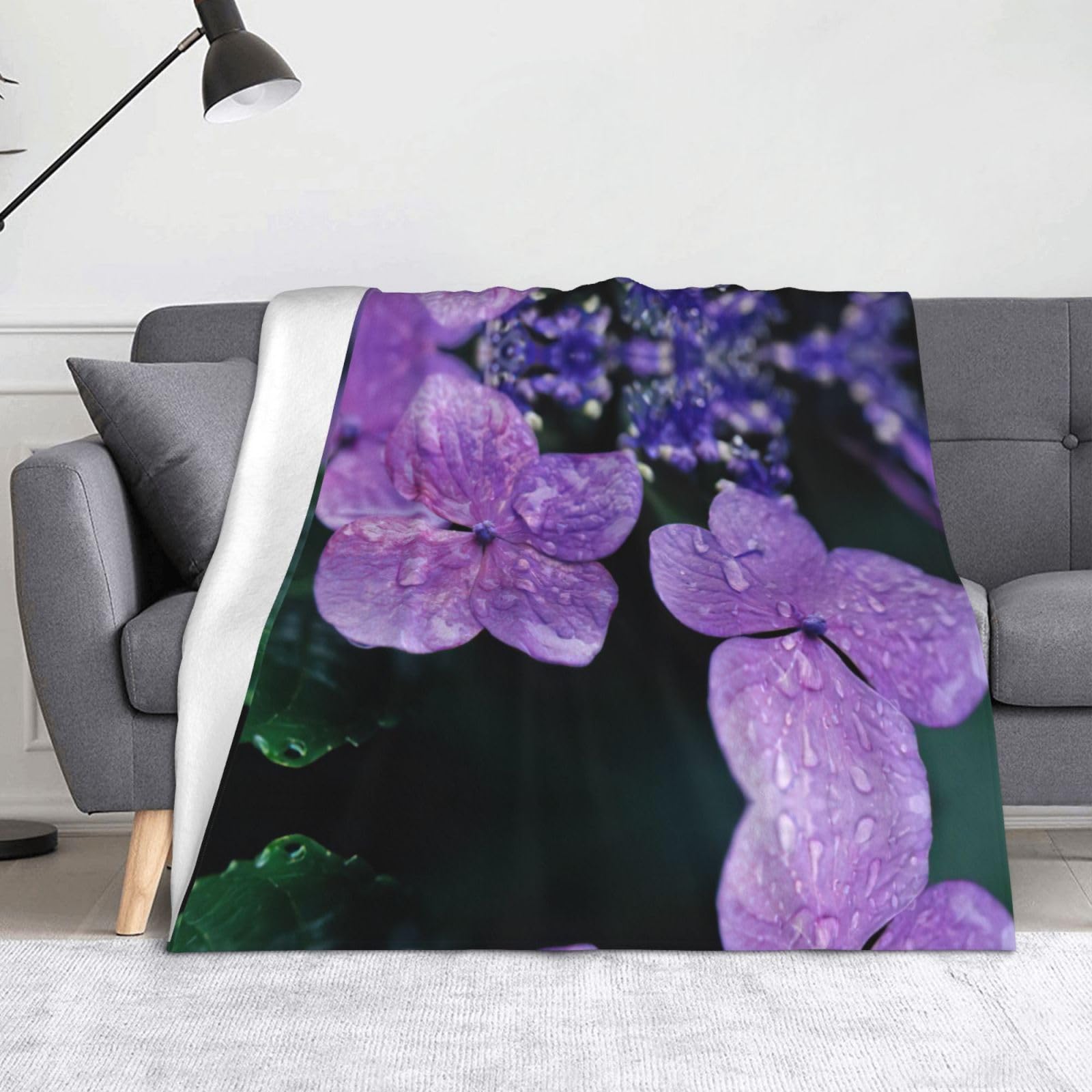 Couverture flanelle anti-froid légère motif hortensia 152x127