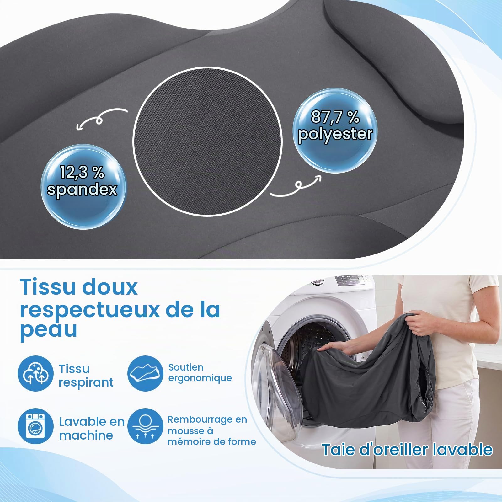 OKYUK Coussin en Mousse à Mémoire de Forme pour Dormir et Lire, Coussin de Lit Polyvalent pour Soutien Dorsal et Surélévation des Jambes, Coussins de Couple avec Housse Amovible et Lavable (Gris)