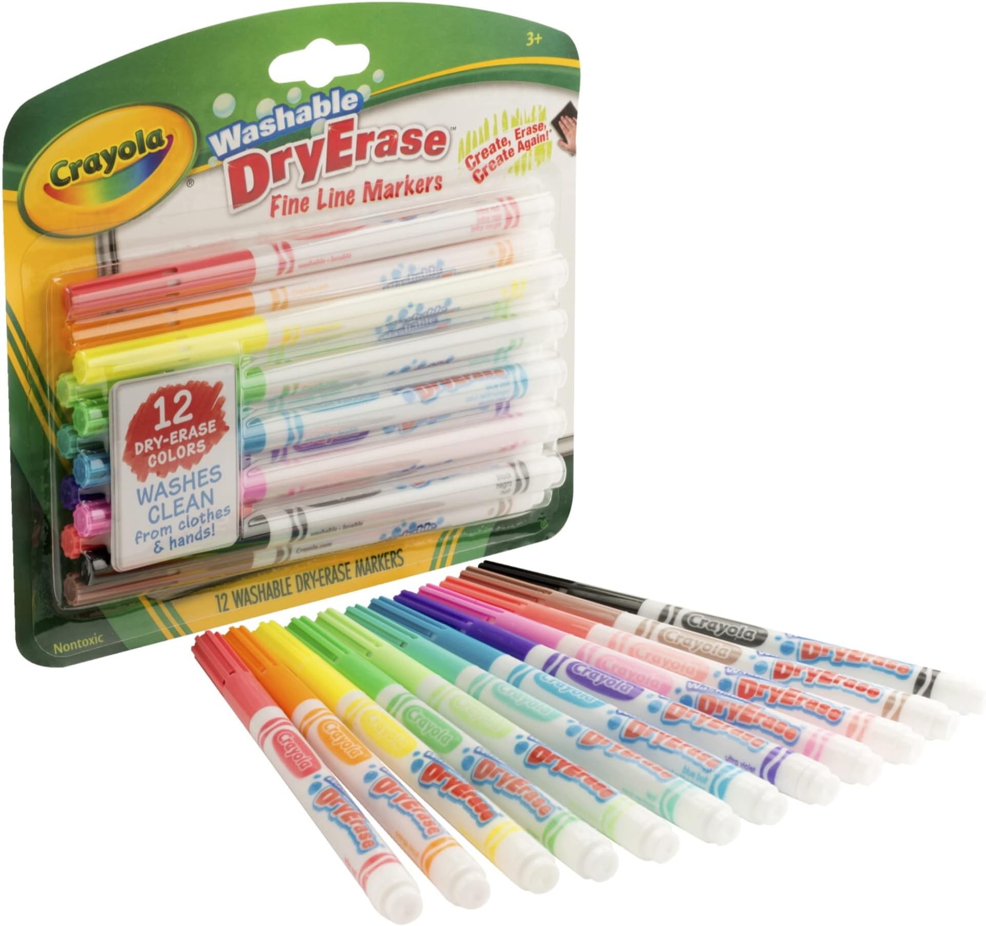 Crayola; Washable Dry-Erase Markers; Art Tools; 12 ct.; Fine Line;; Easy Erase; Bright, Bold Colors