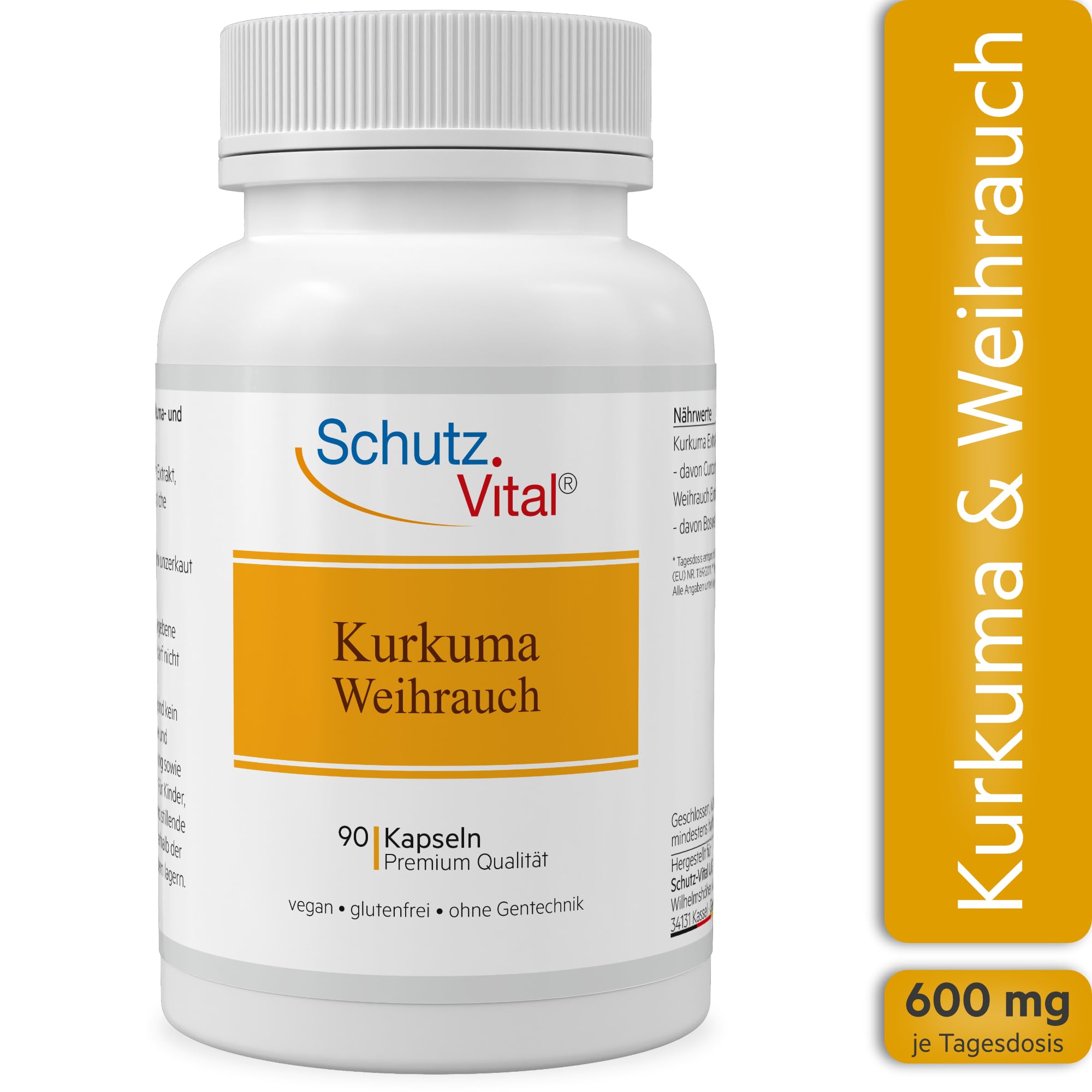 Kurkuma Weihrauch Kapseln – Vergleichssieger – je 600 mg Curcuma Extrakt & Boswellia Serrata (Weihrauch Extrakt) – 90 Curcumin Kapseln hochdosiert, vegan, laborgeprüft & produziert in Deutschland