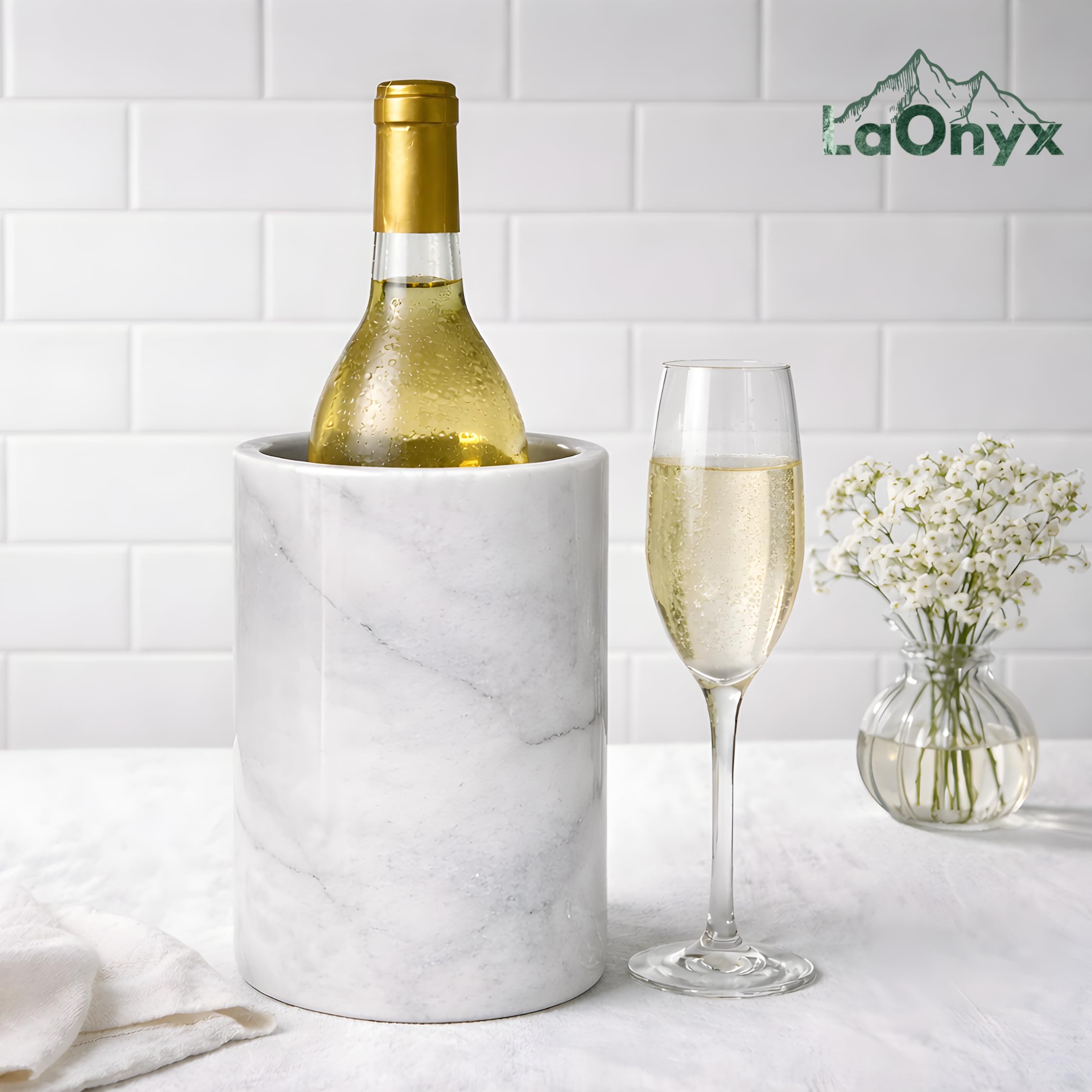 Marble Wine Chiller Bucket for 750ml Bottles, Natural Stone Wine & Champagne Bucket, Elegant Bottle Chiller for Dining Table, Keeps White Wine Cold, Luxury Home & Bar Decor - White — Amazon image 3