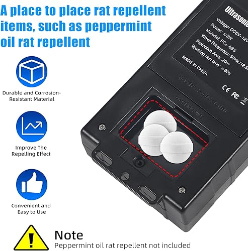 Miniatura 3 de Repelente de animales bajo el capó con luz estroboscópica y 3 métodos de fuente de alimentación, repelente ultrasónico seguro de plagas que funciona