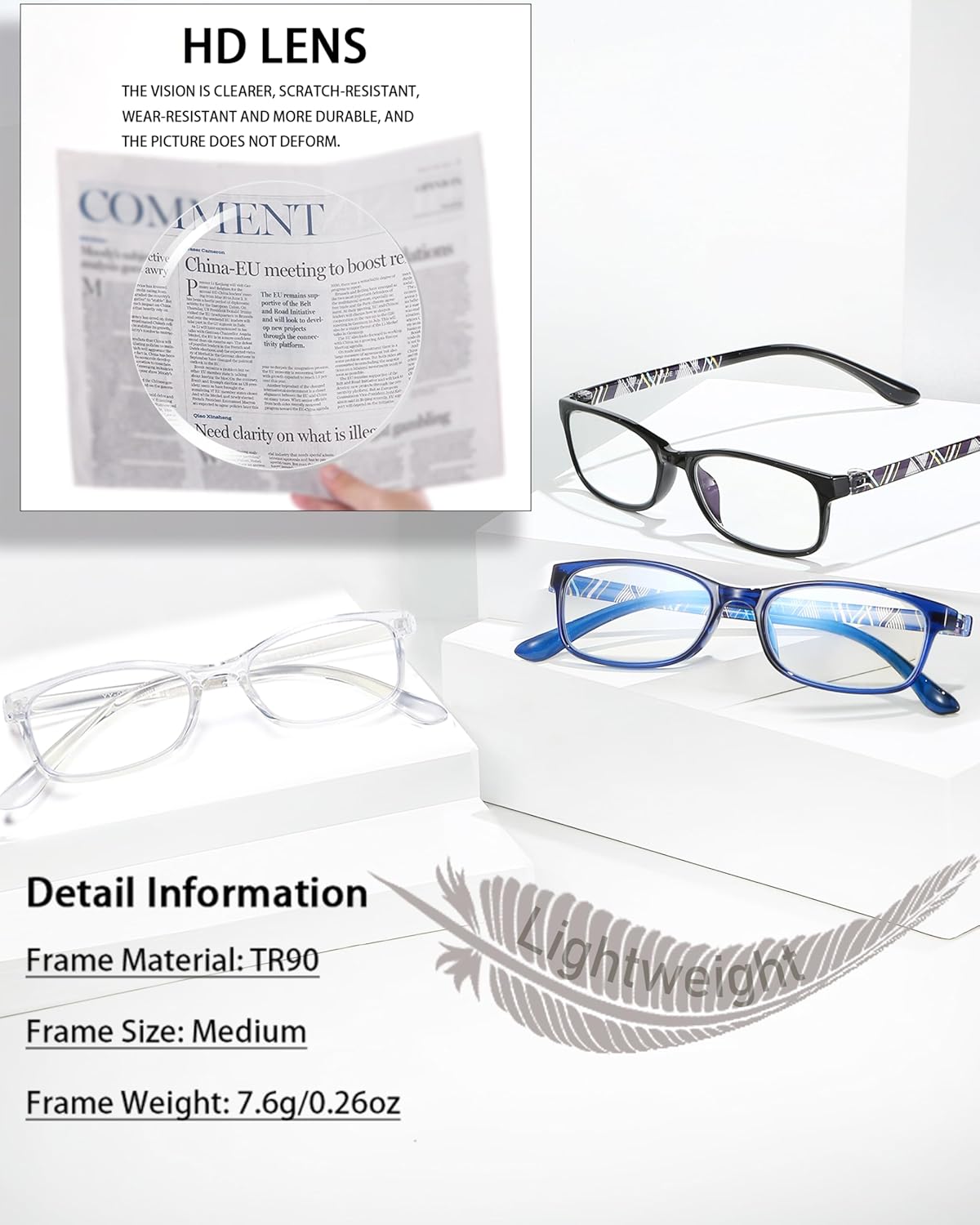 EYEURL Reading Glasses for Women-Blue Light Blocking For Men Women-3 Pack Computer Readers 2.0 Spring Hinge Anti UV Ray/Eye Strain/Glare Eyeglasses