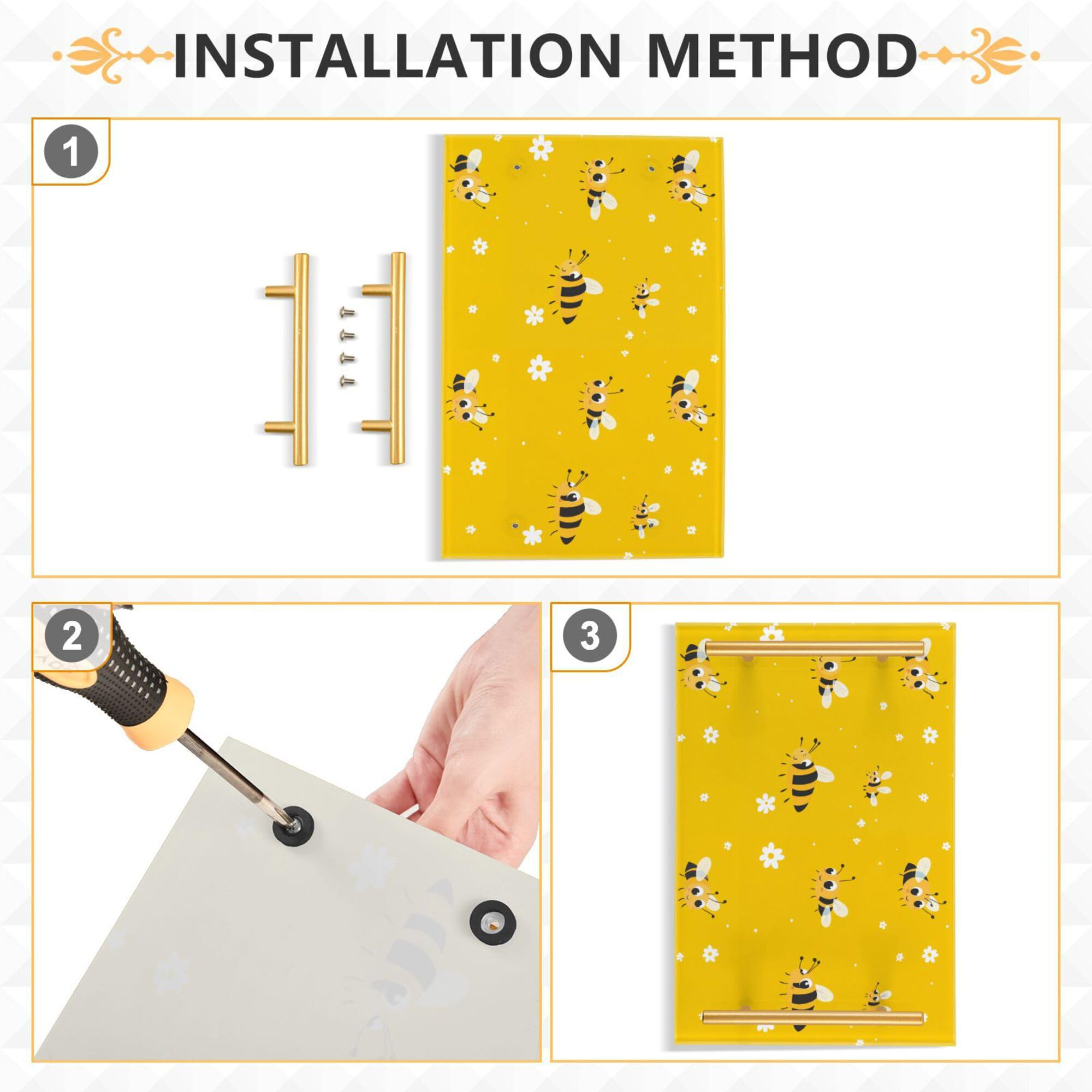 Bathroom Vanity Tray Counter Organizer, Yellow Honeybee Flower Decorative Tray with Handles Countertop Storage for Bathroom Bedroom Kitchen Home Farmhouse