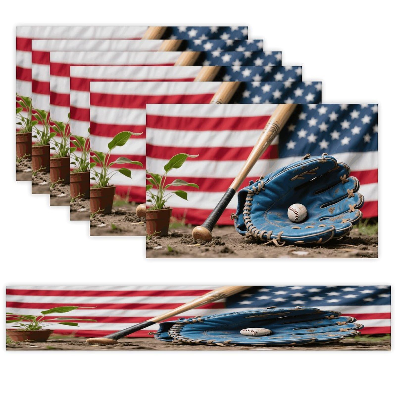 Baseball Glove and Bat Table Runner and Placemats Set of 7 Linen Table Mat Non-Slip Place Mats Washable Placemat Heat Resistant Place Mat with Table Runner for Party Dining Decor